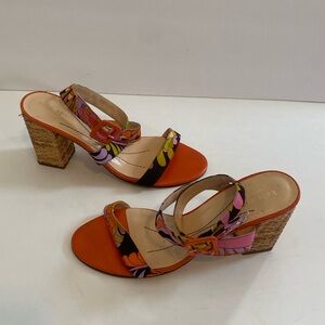 Kate Spade Vibrant Orange and Multicolor Whicker Heeled Sandals